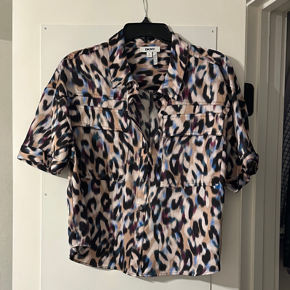 DKNY Women's Multicolor Animal Print Button Down Shirt